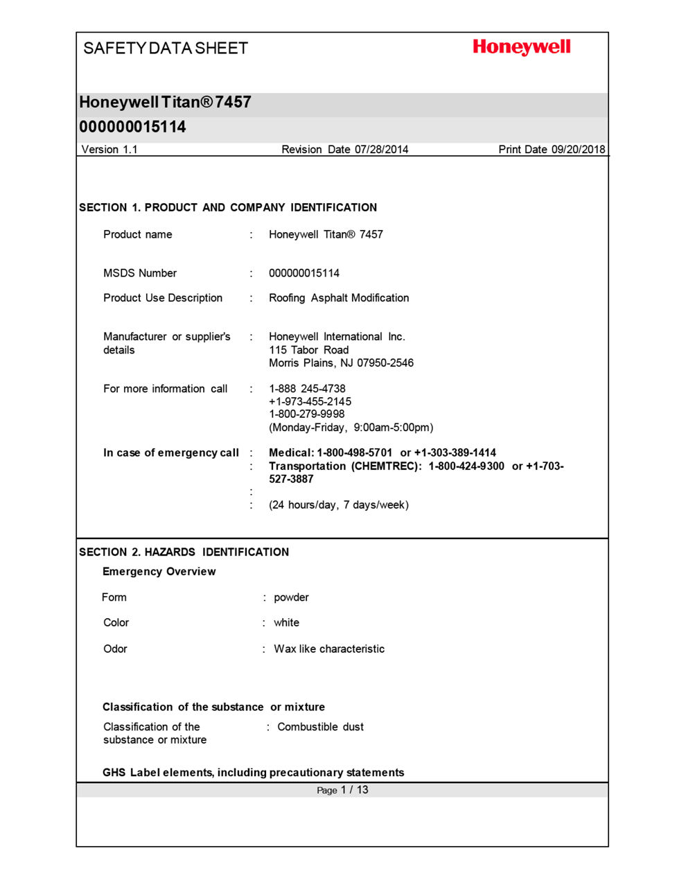 Honeywell Advanced Materials - Specialty Additives